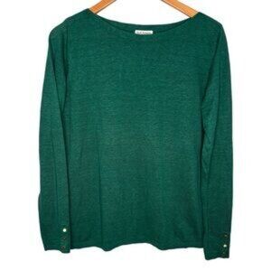 Club Monaco Green Lightweight Crewneck Sweater w/ Gold Button Detail. Size Large